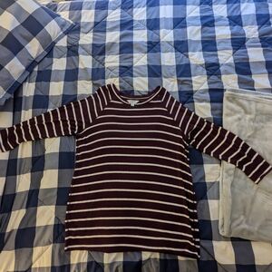 market & spruce maroon and white striped 1x 3/4 sleeve top